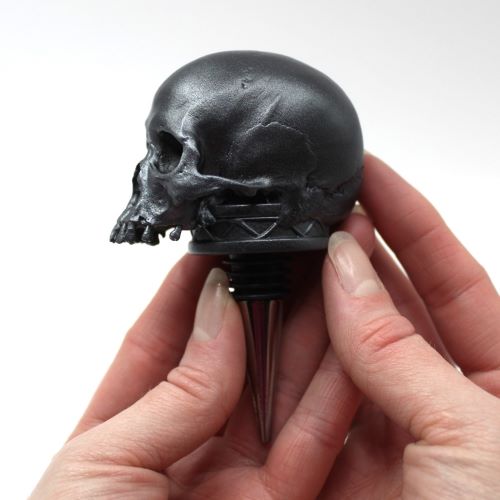 Anatomically correct JAWLESS Skull LARGE Wine Bottle Stopper NATURAL Finish WITH DISPLAY REST